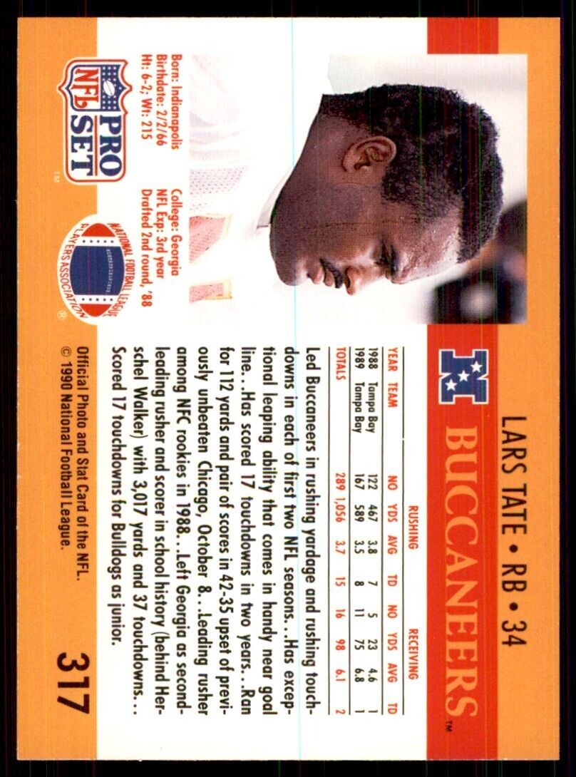 1990 Pro Set Lars Tate Football Cards #317