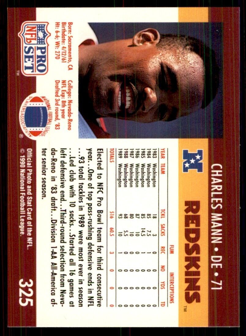 1990 Pro Set Charles Mann Football Cards #325