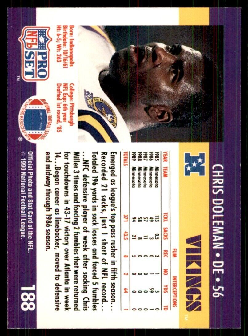 1990 Pro Set Chris Doleman Football Cards #188