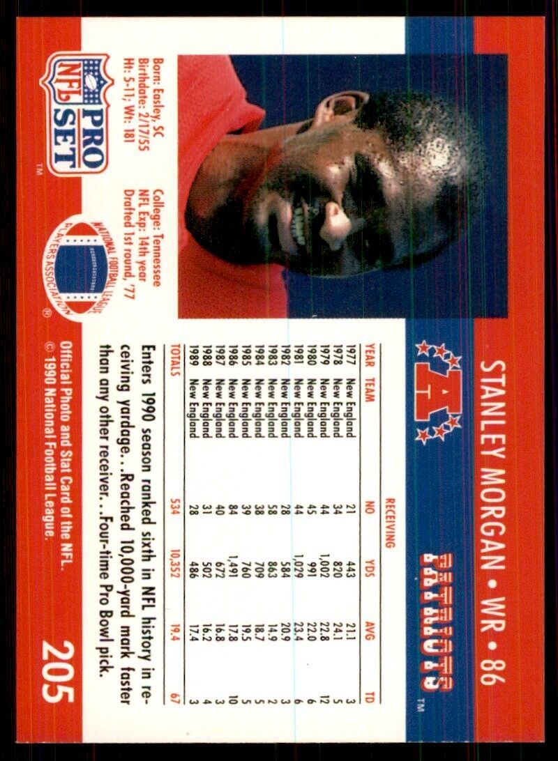 1990 Pro Set Stanley Morgan Football Cards #205