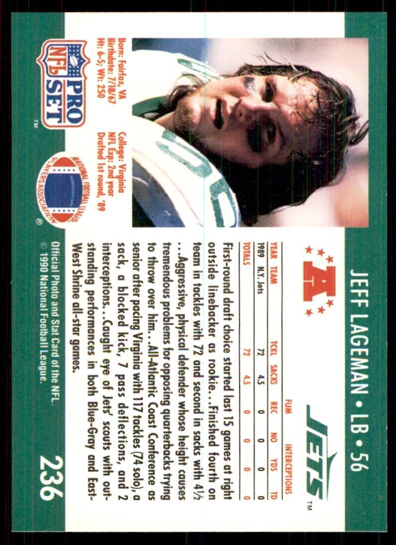 1990 Pro Set Jeff Lageman Football Cards #236