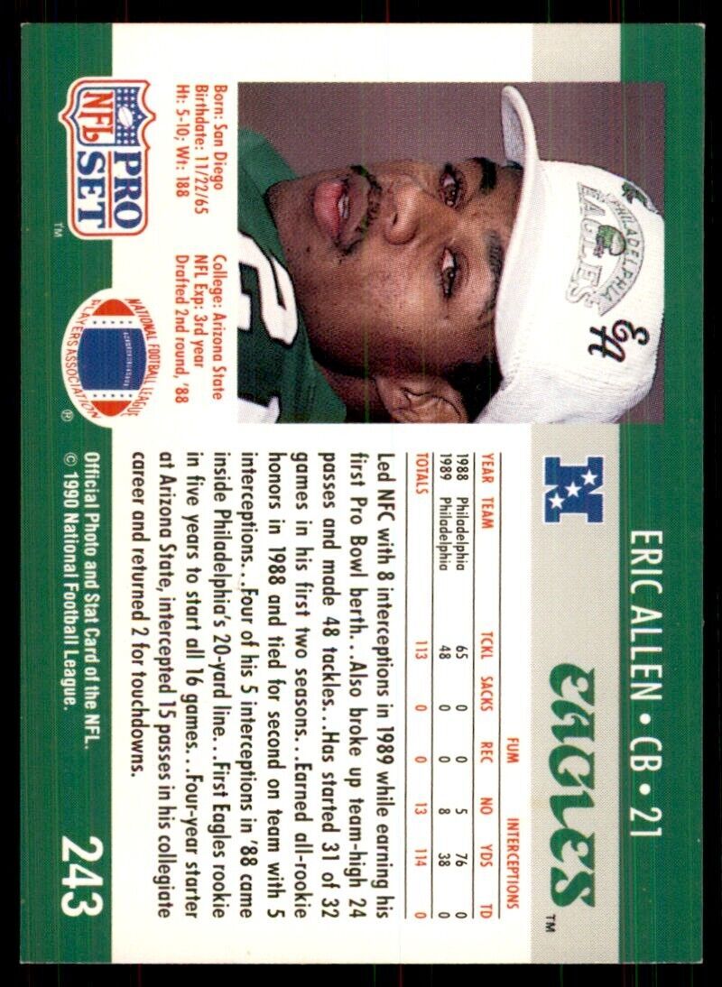 1990 Pro Set Eric Allen Football Cards #243