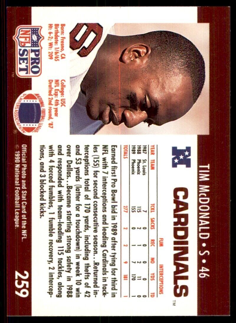 1990 Pro Set Tim McDonald Football Cards #259