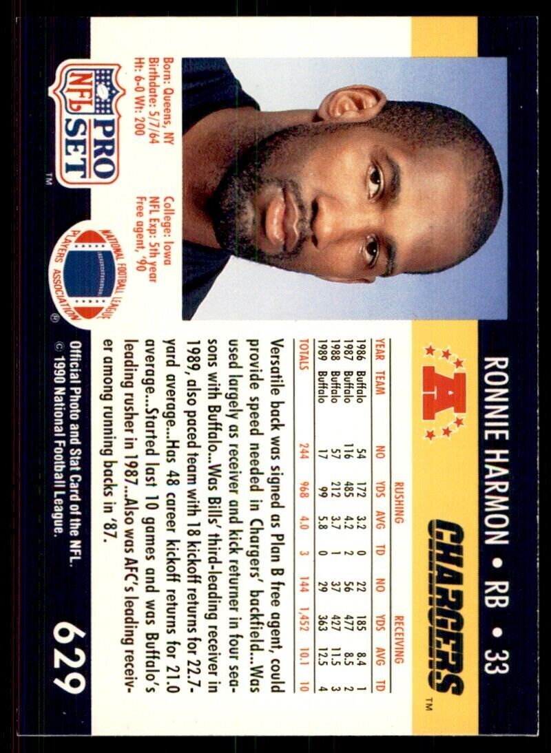 1990 Pro Set Ronnie Harmon Football Cards #629