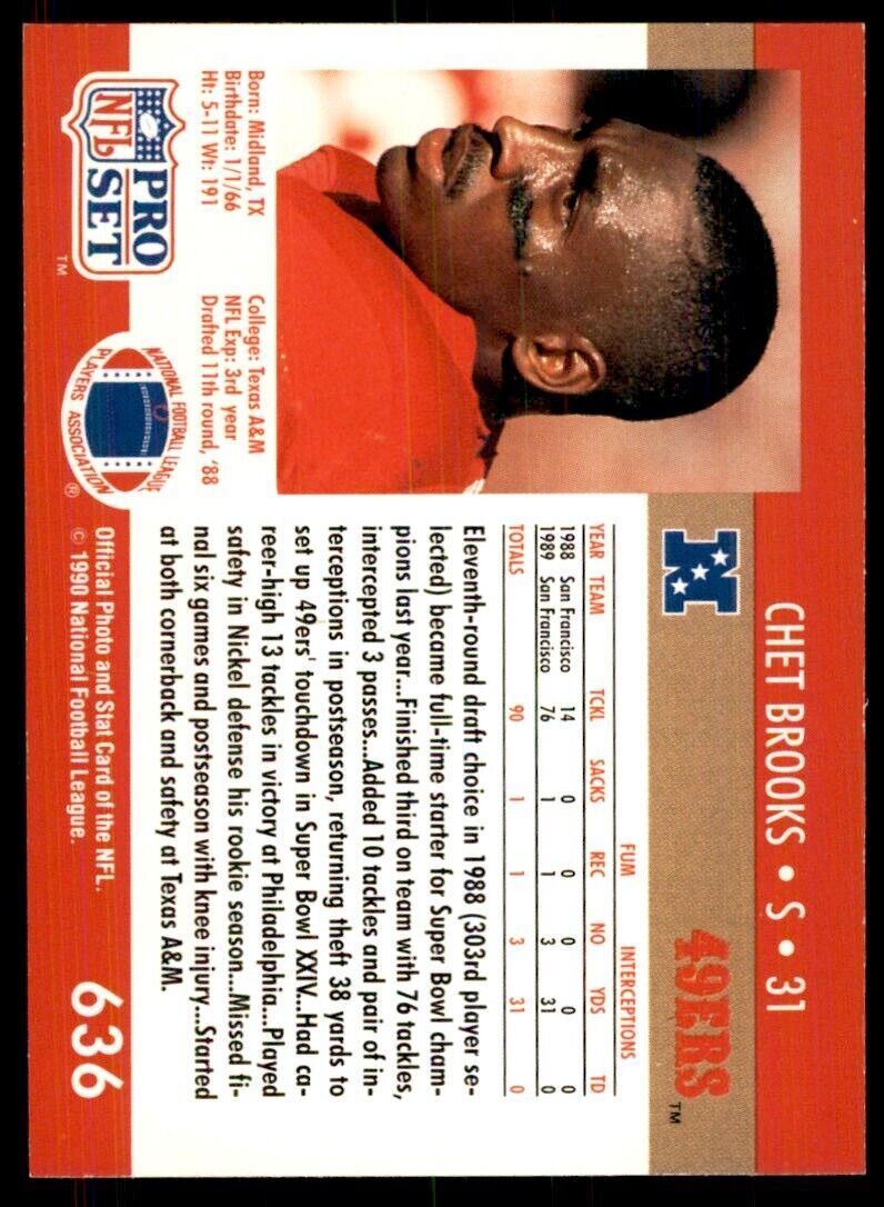 1990 Pro Set Chet Brooks Football Cards #636
