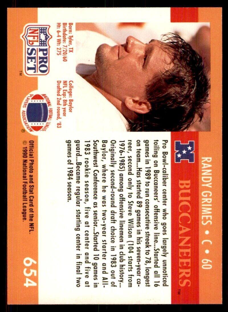 1990 Pro Set Randy Grimes Football Cards #654