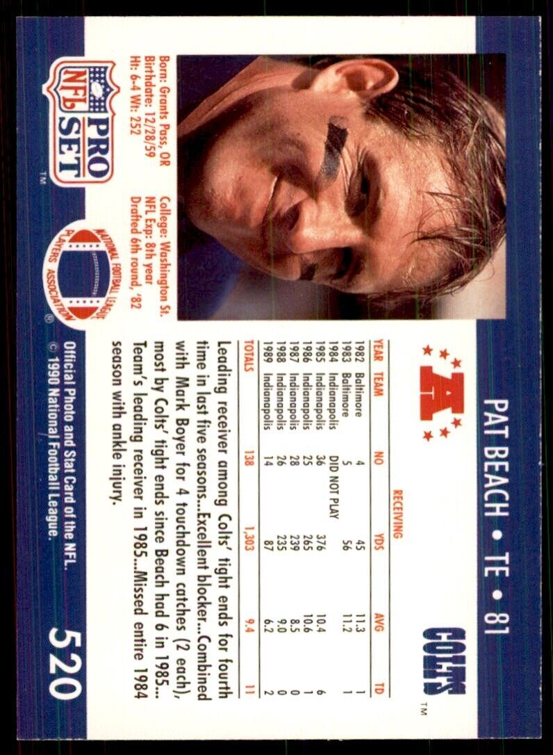 1990 Pro Set Pat Beach Football Cards #520