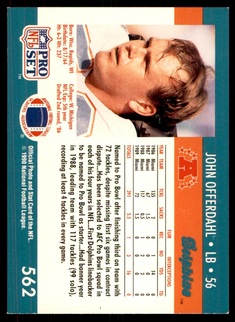 1990 Pro Set John Offerdahl Football Cards #562