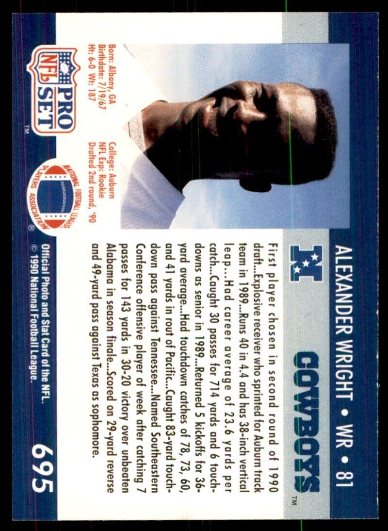 1990 Pro Set. Alexander Wright Football Cards #695