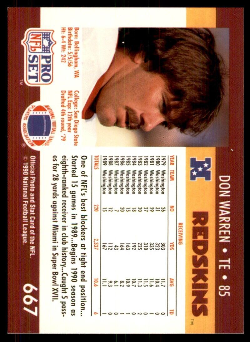 1990 Pro Set. Don Warren Football Cards #667
