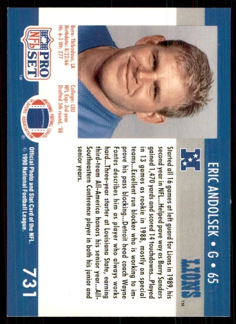 1990 Pro Set. Eric Andolsek Football Cards #731