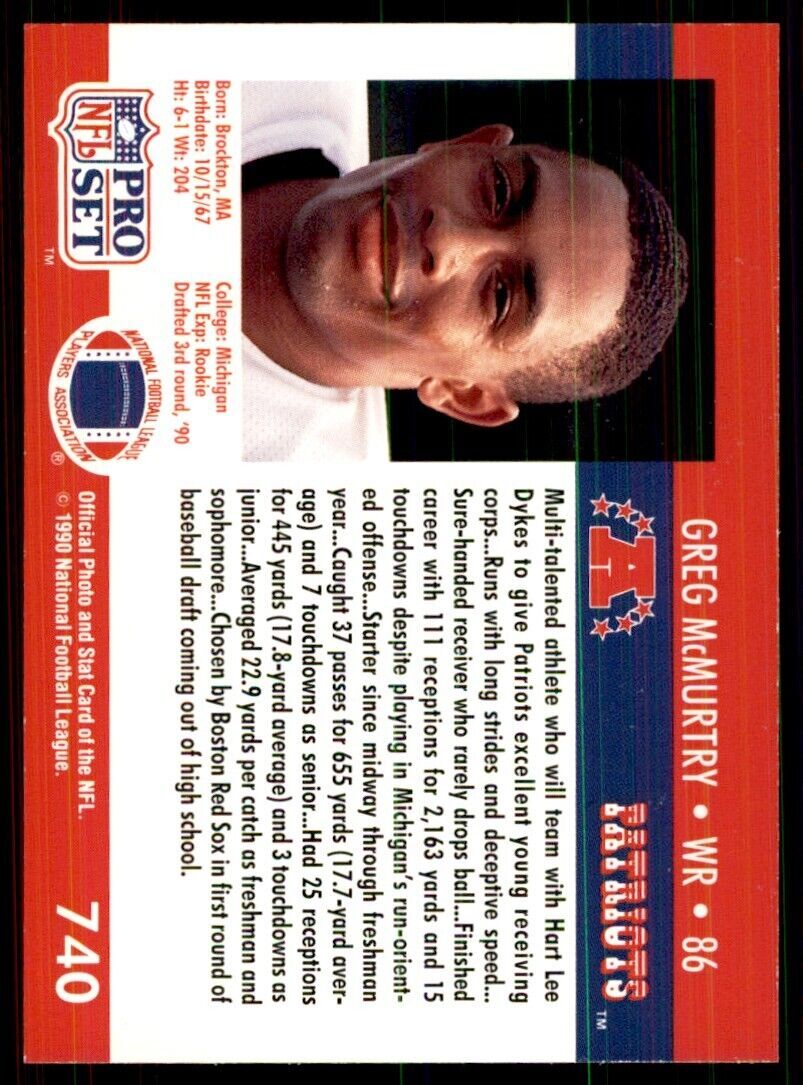 1990 Pro Set. Greg McMurtry Football Cards #740