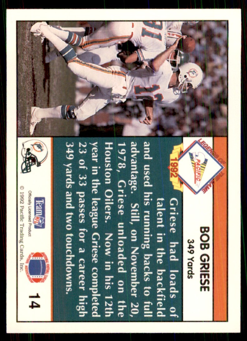 1992 Pacific Bob Griese Football Cards #14