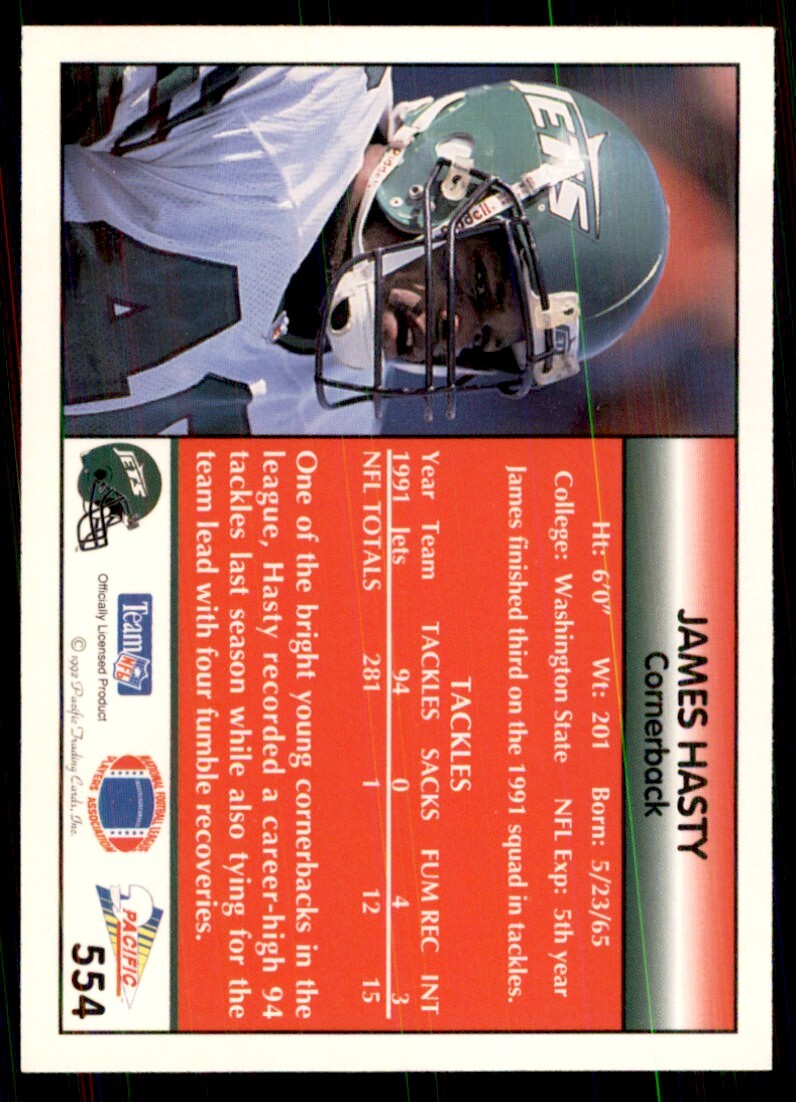 1992 Pacific James Hasty Football Cards #554