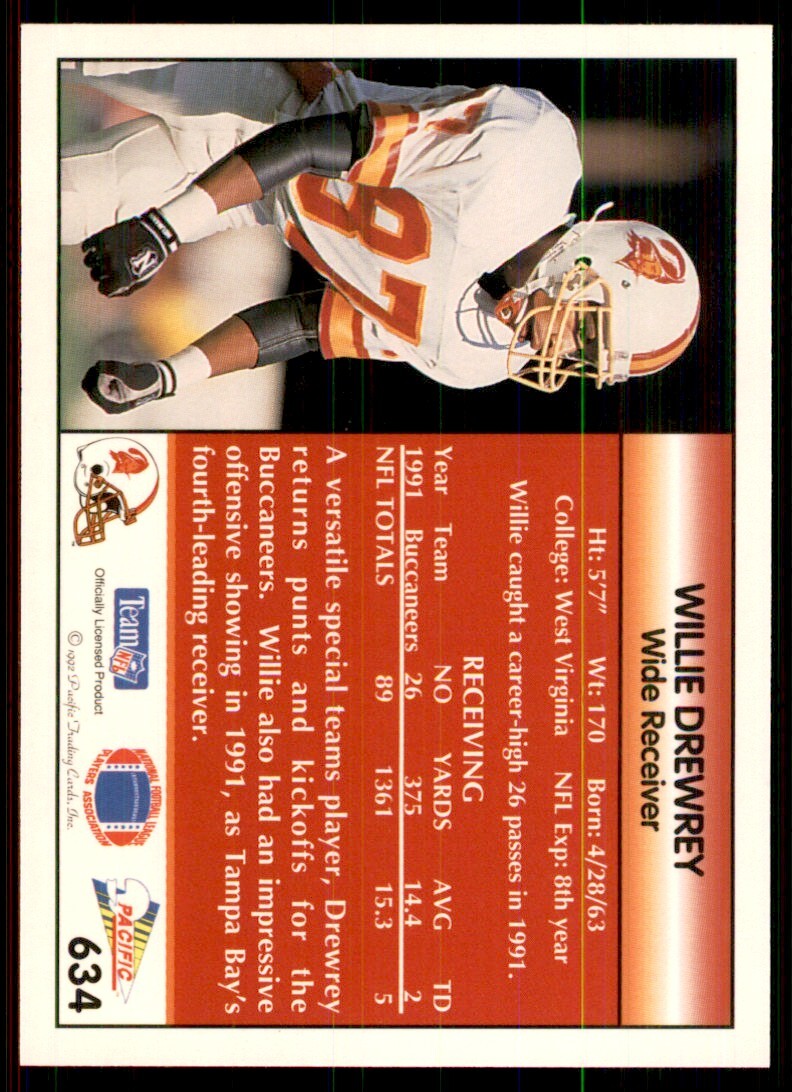 1992 Pacific Willie Drewrey Football Cards #634