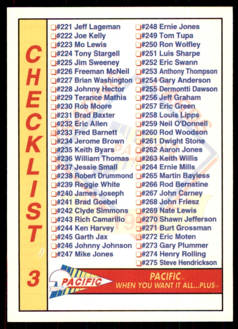 1992 Pacific Checklist 3 Football Cards #3