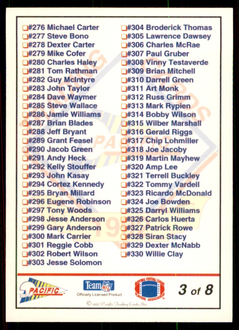 1992 Pacific Checklist 3 Football Cards #3