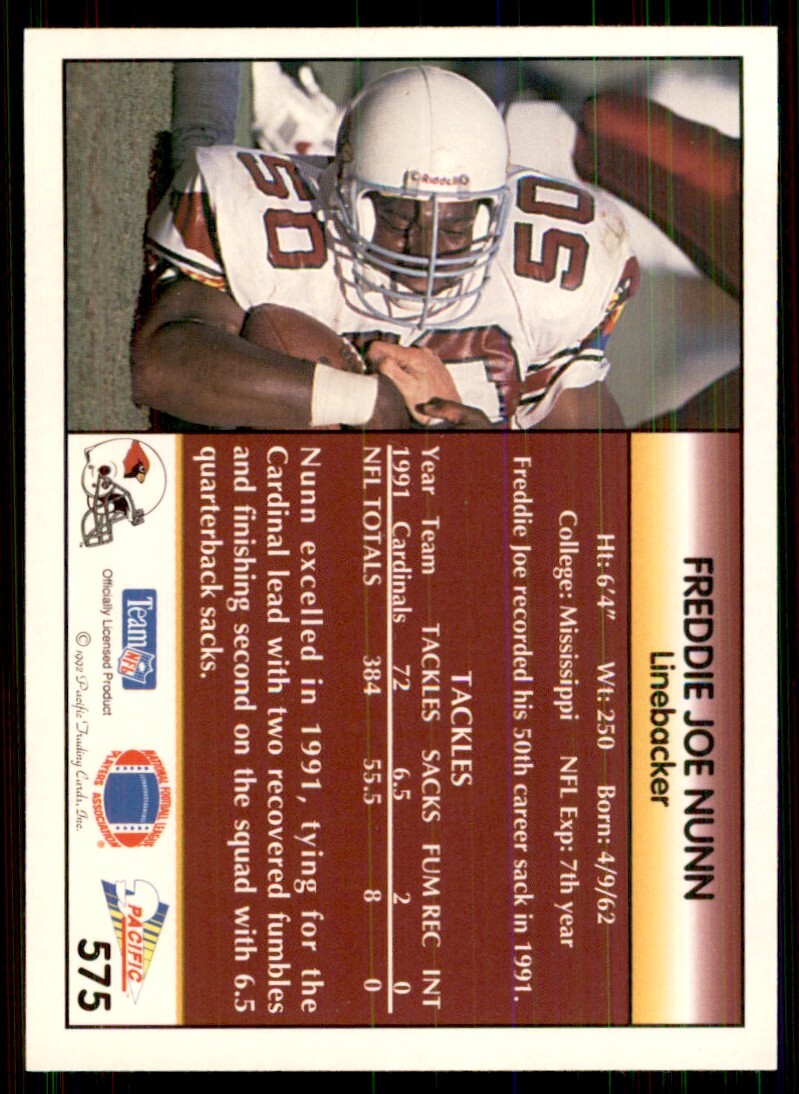 1992 Pacific Freddie Joe Nunn Football Cards #575