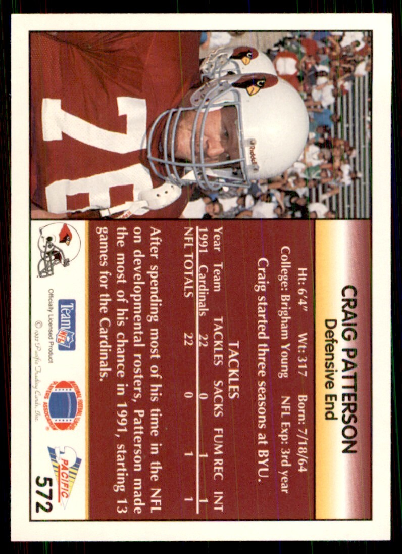 1992 Pacific Craig Patterson Football Cards #572