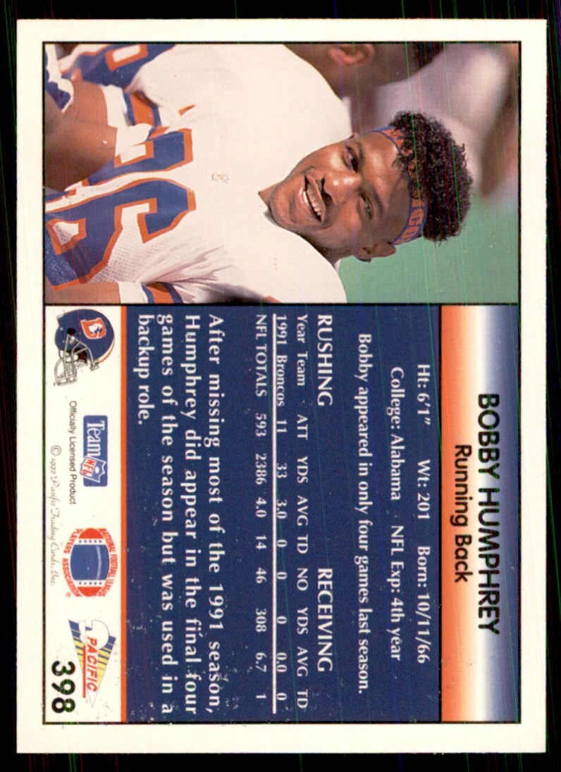 1992 Pacific Bobby Humphrey Football Cards #398
