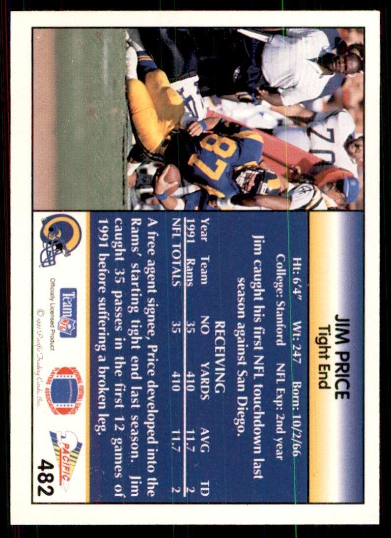 1992 Pacific Jim Price Football Cards #482