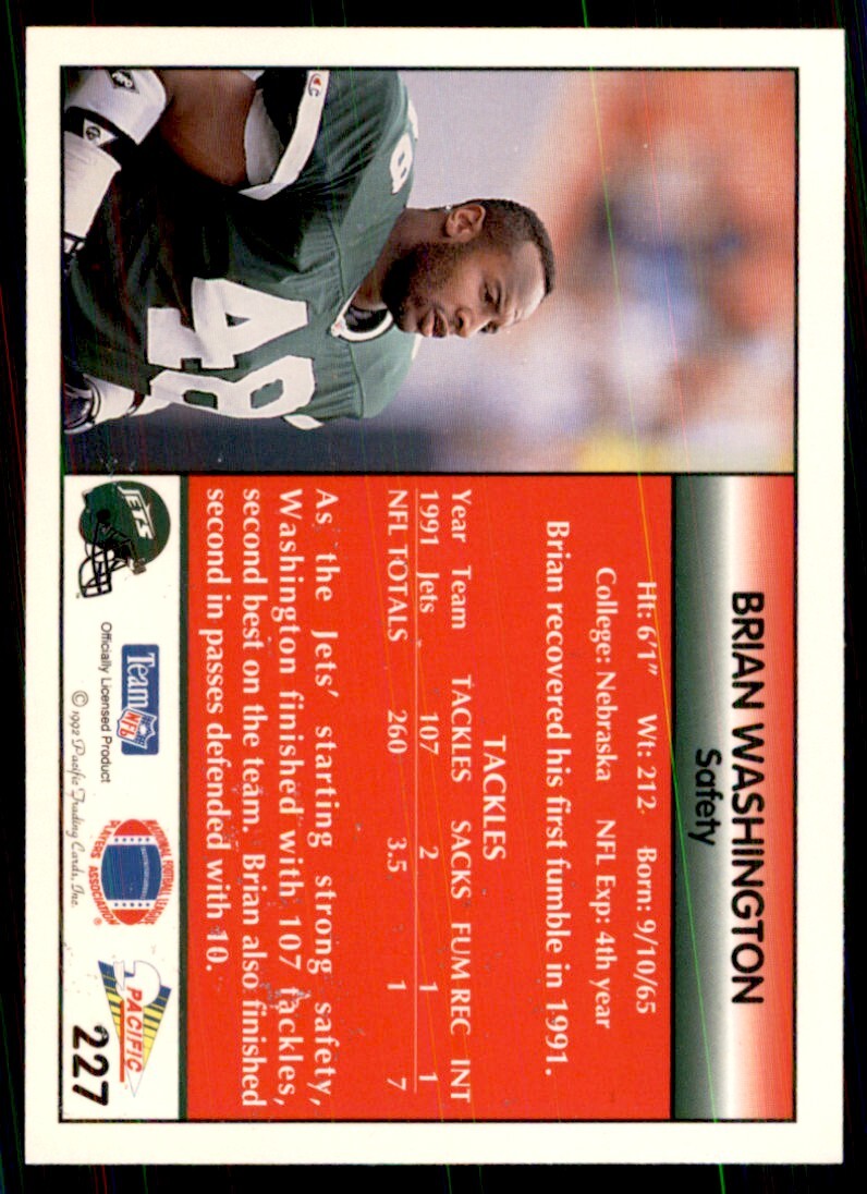 1992 Pacific Brian Washington Football Cards #227