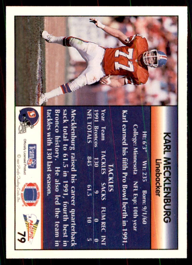 1992 Pacific Karl Mecklenburg Football Cards #79