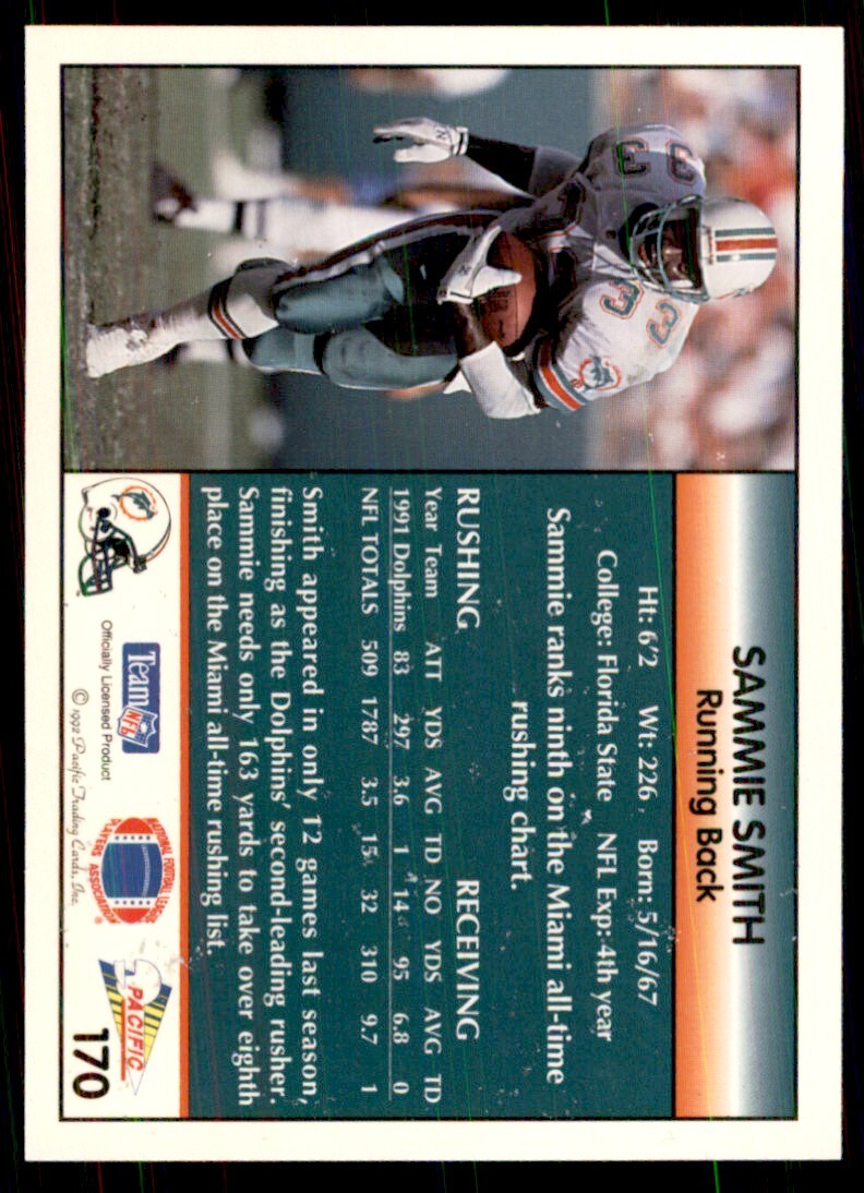 1992 Pacific Sammie Smith Football Cards #170