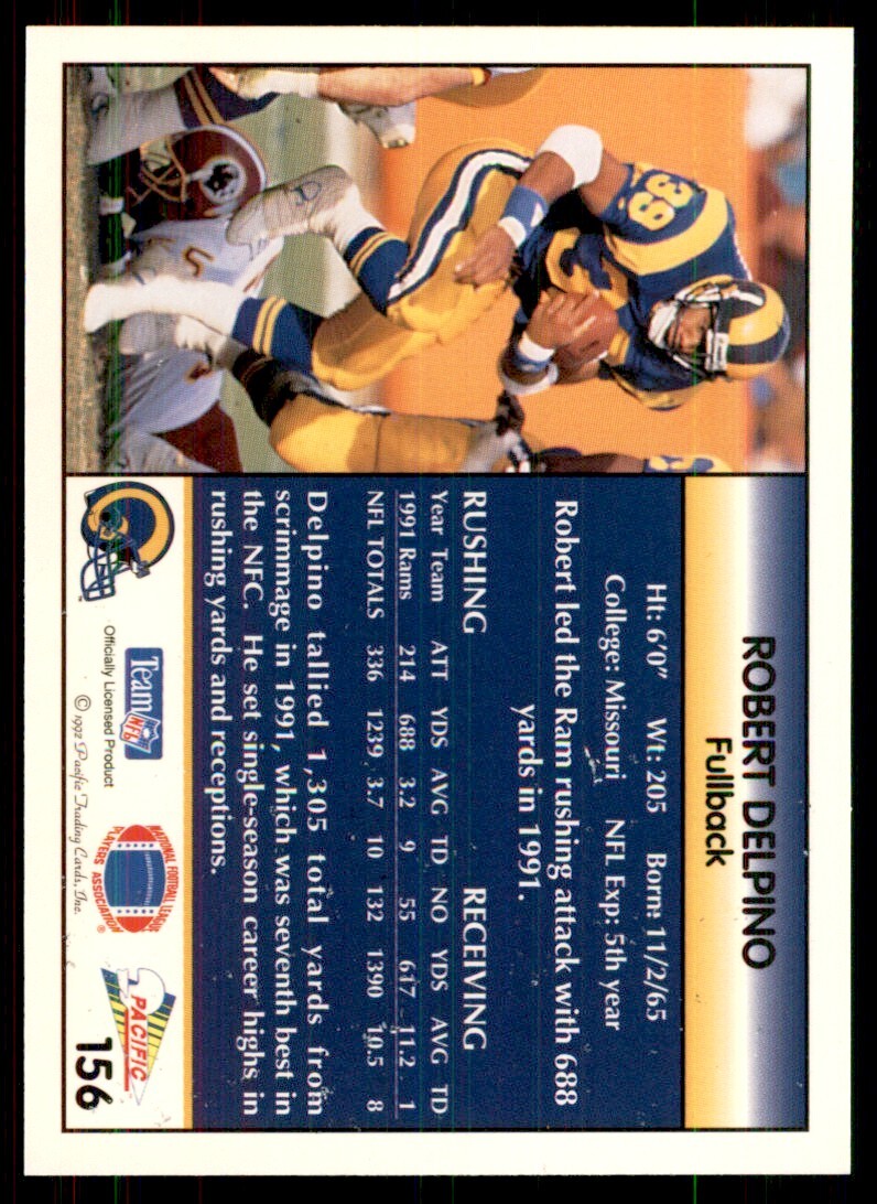 1992 Pacific Robert Delpino Football Cards #156