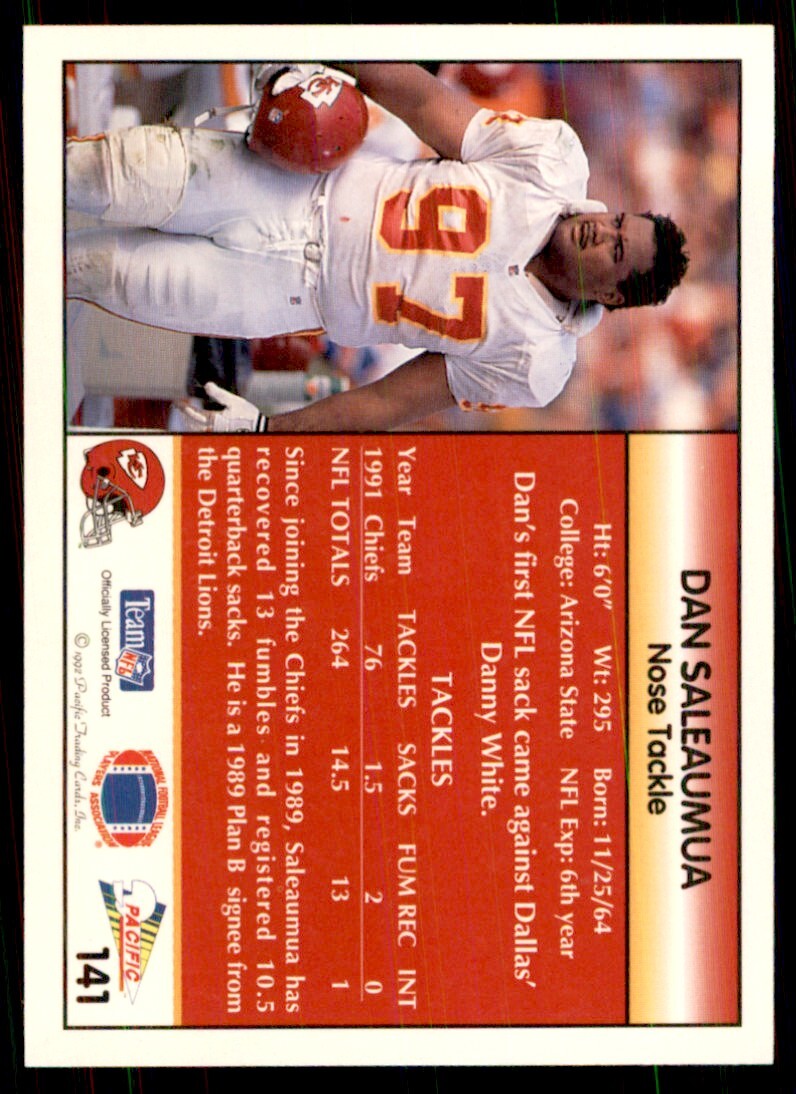 1992 Pacific Dan Saleaumua Football Cards #141