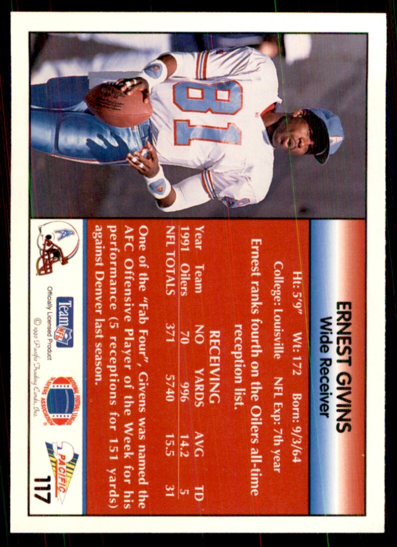 1992 Pacific Ernest Givins Football Cards #117