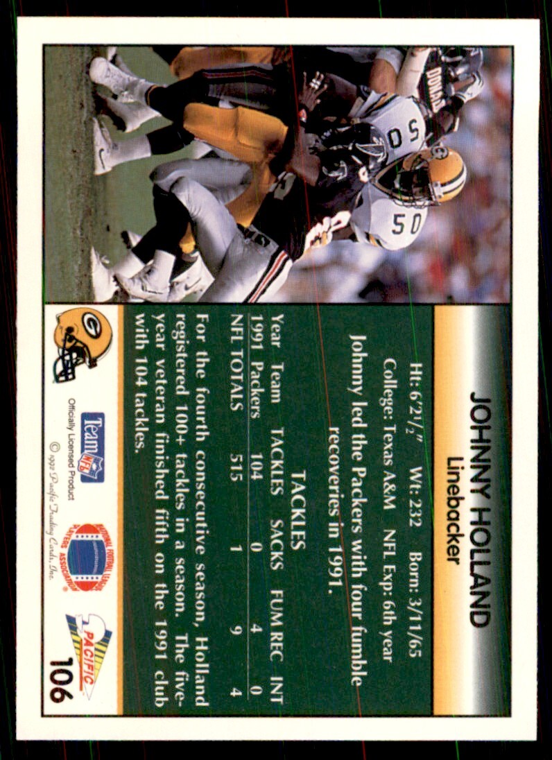 1992 Pacific Johnny Holland Football Cards #106