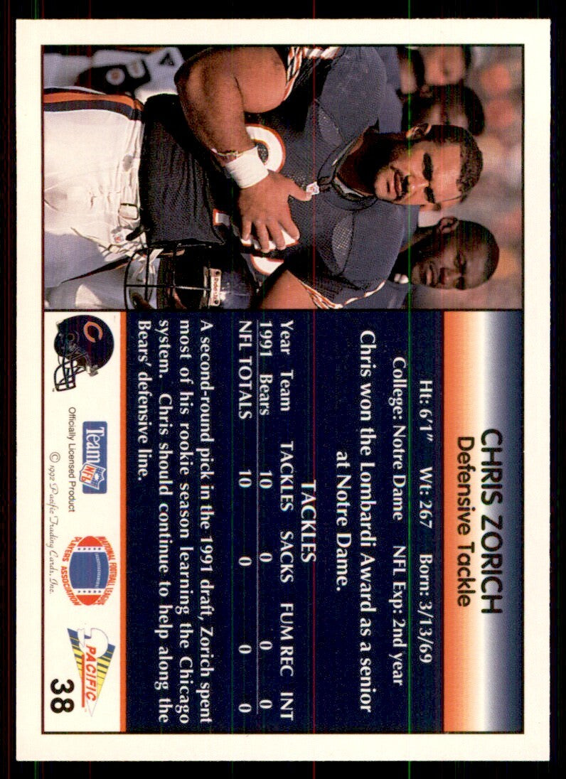 1992 Pacific Chris Zorich Football Cards #38