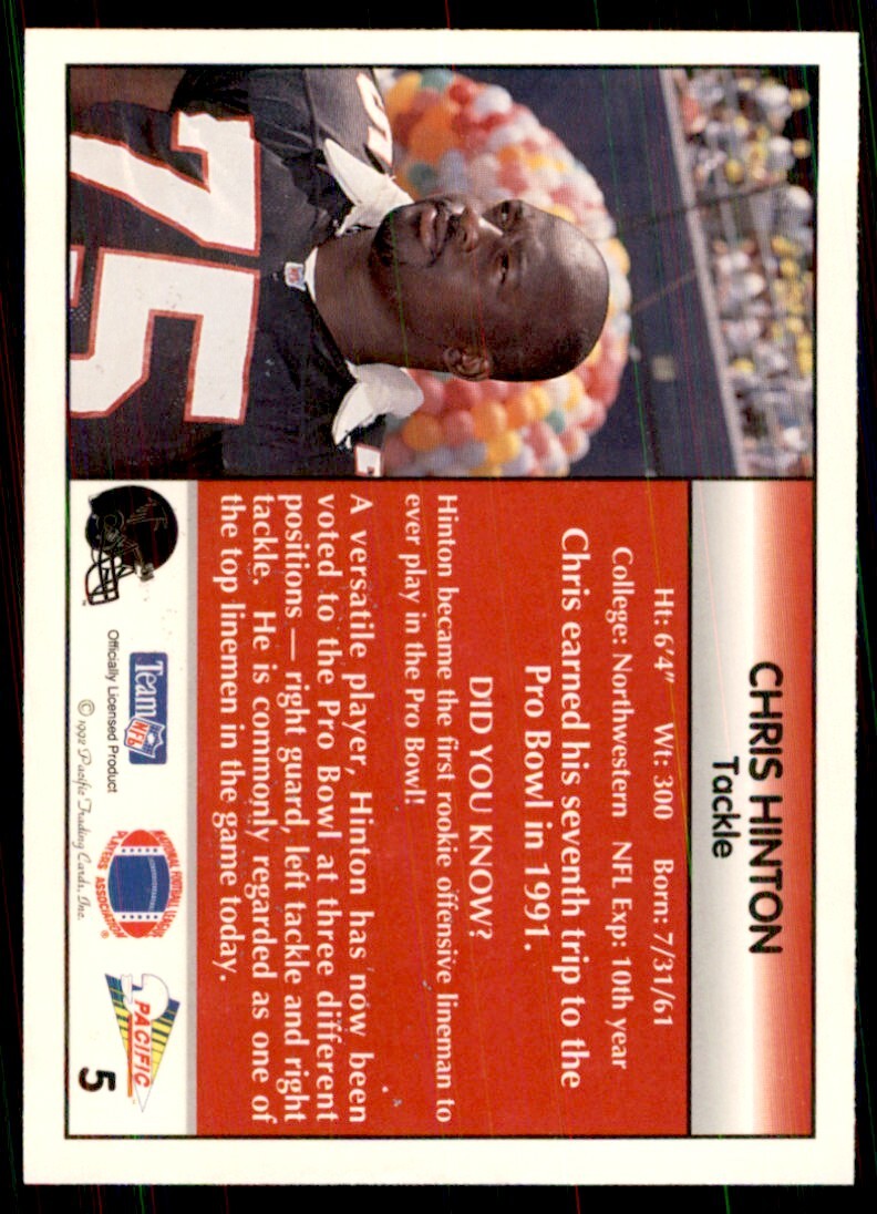 1992 Pacific Chris Hinton Football Cards #5