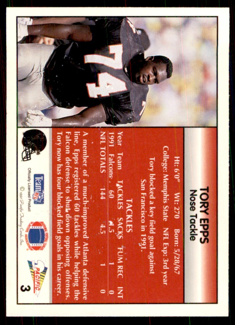 1992 Pacific Tory Epps Football Cards #3