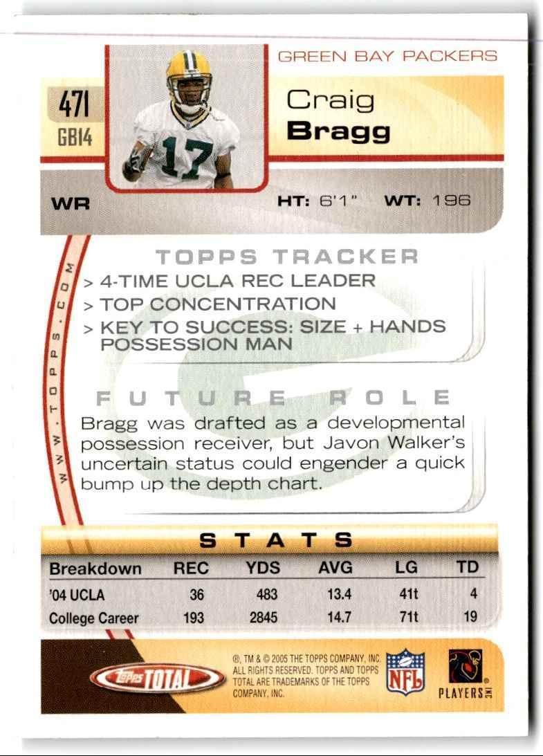 2005 Topps Total Craig Bragg Rookie Green Bay Packers #471