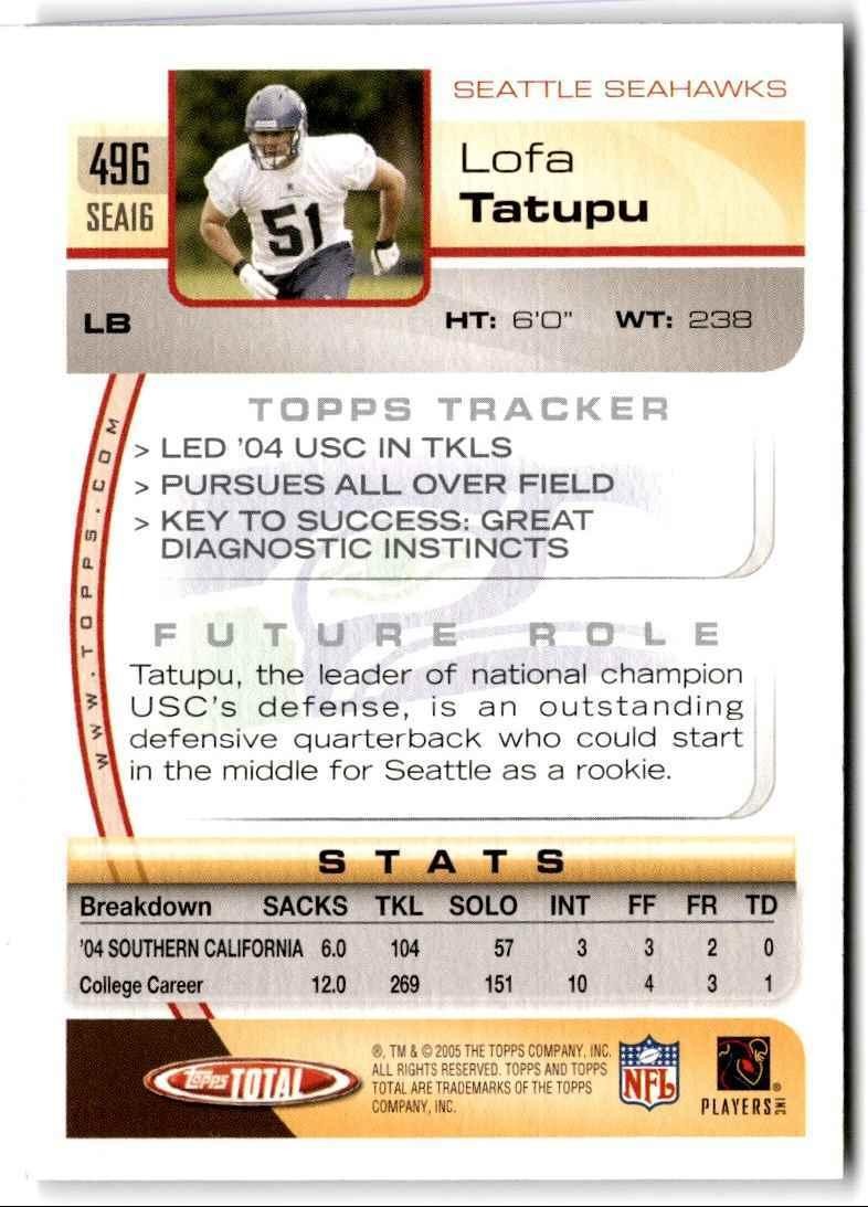 2005 Topps Total Lofa Tatupu Seattle Seahawks #496
