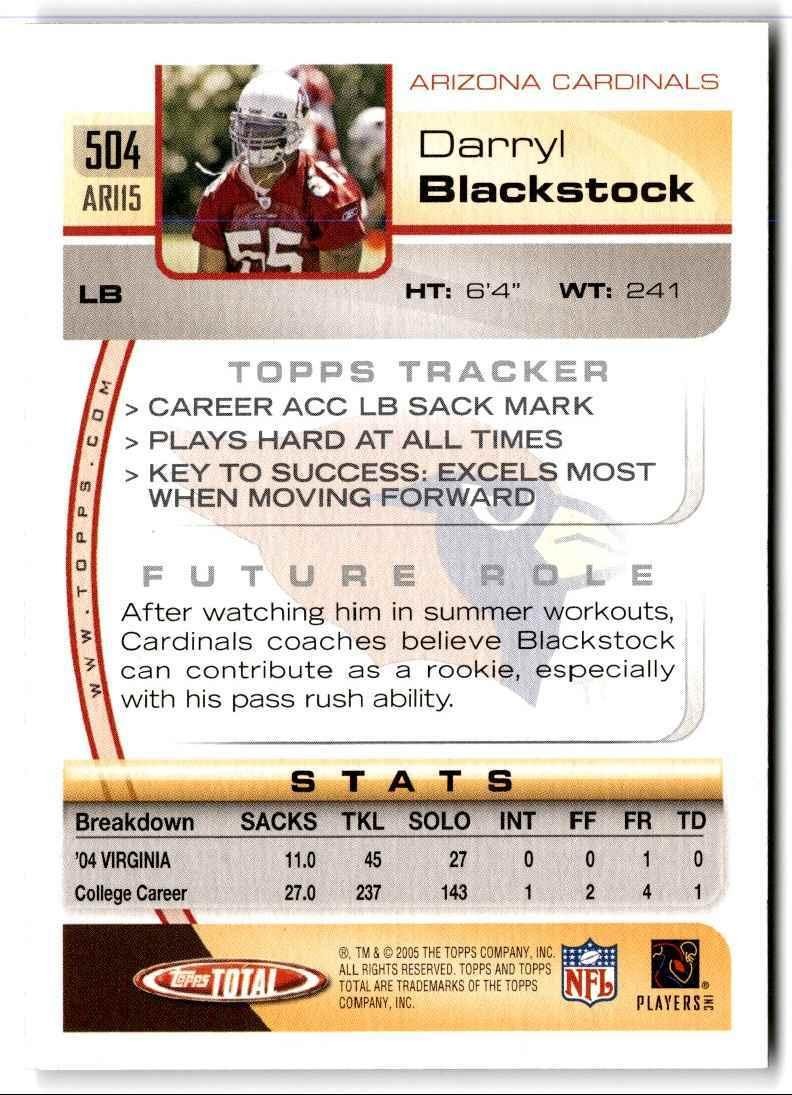 2005 Topps Total Darryl Blackstock Arizona Cardinals #504