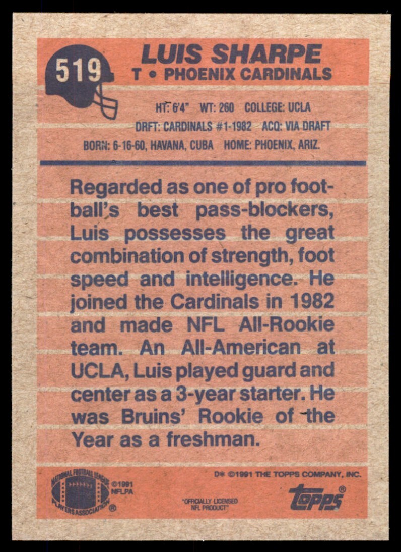 1991 Topps Luis Sharpe Phoenix Cardinals #519