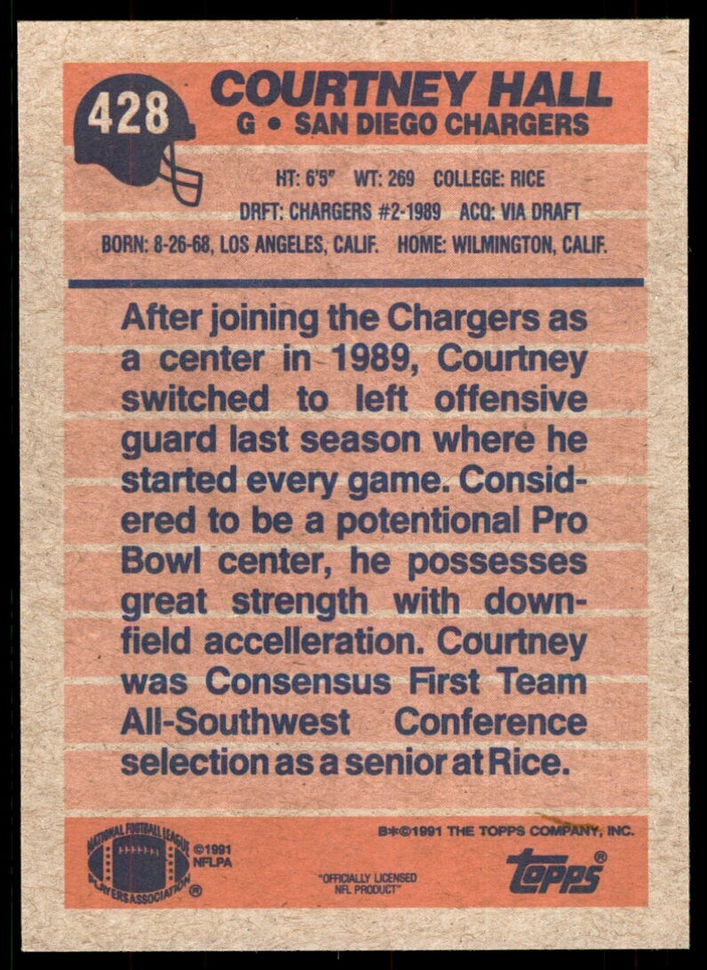 1991 Topps Courtney Hall San Diego Chargers #428
