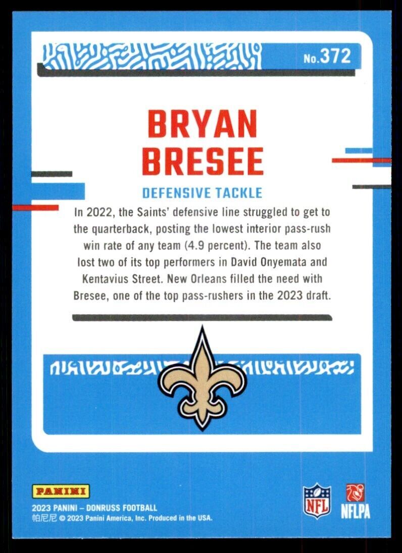 2023 Donruss Bryan Bresee New Orleans Saints #372