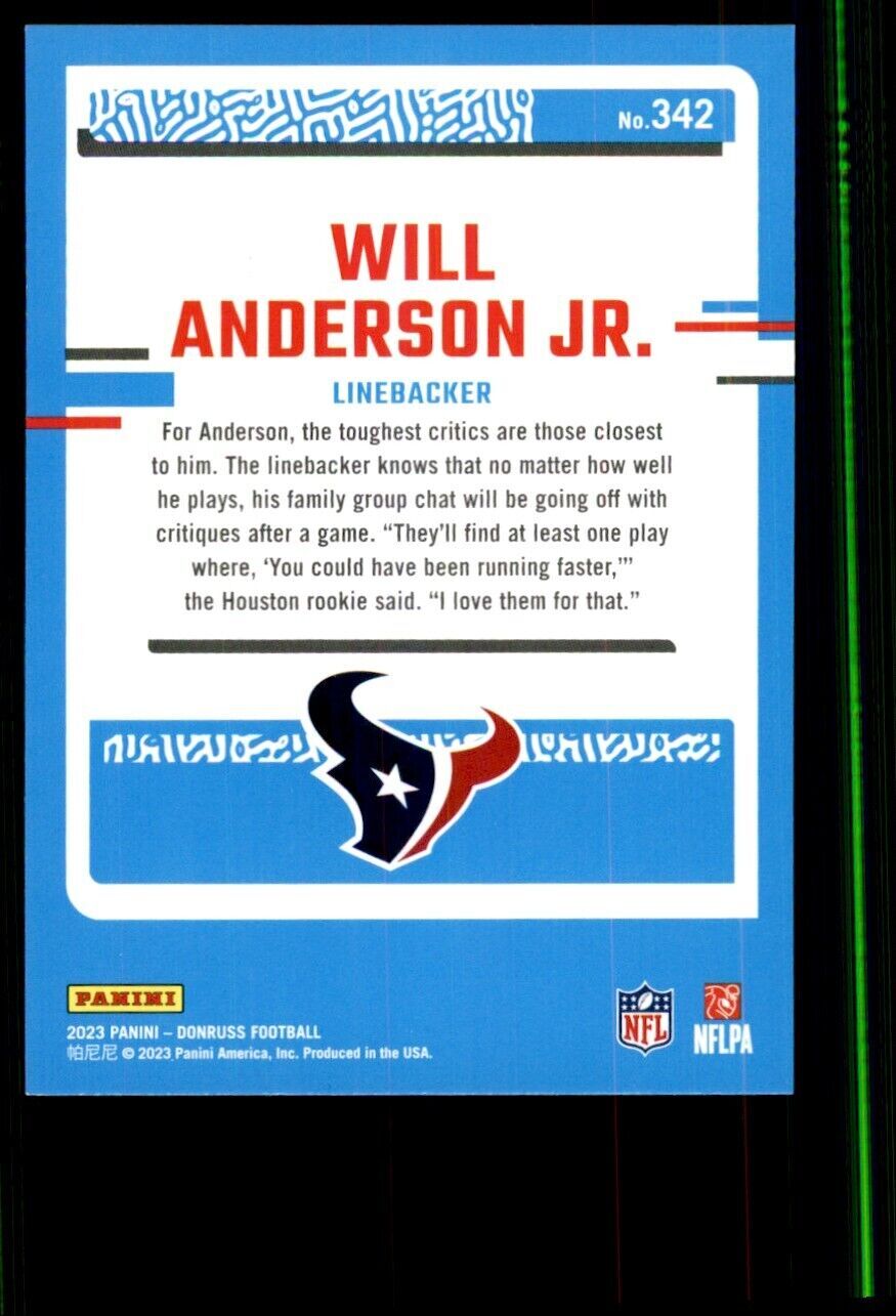 2023 Donruss Will Anderson Jr. Houston Texans #342