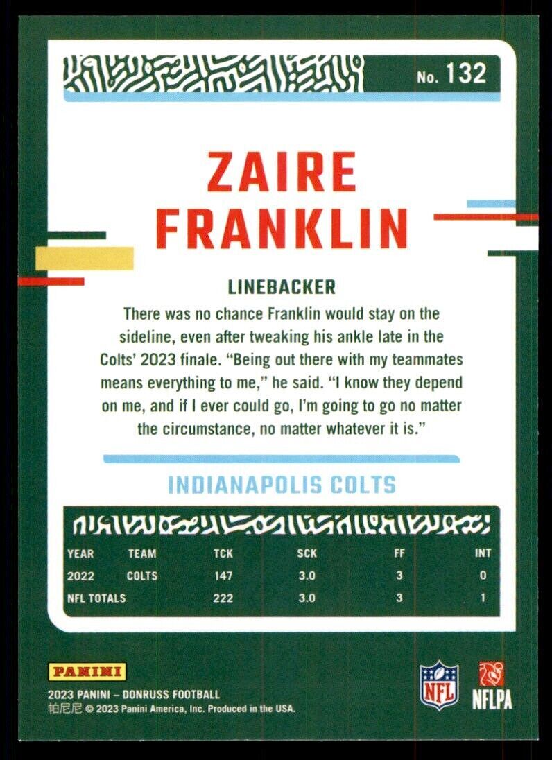 2023 Donruss Zaire Franklin Indianapolis Colts #132
