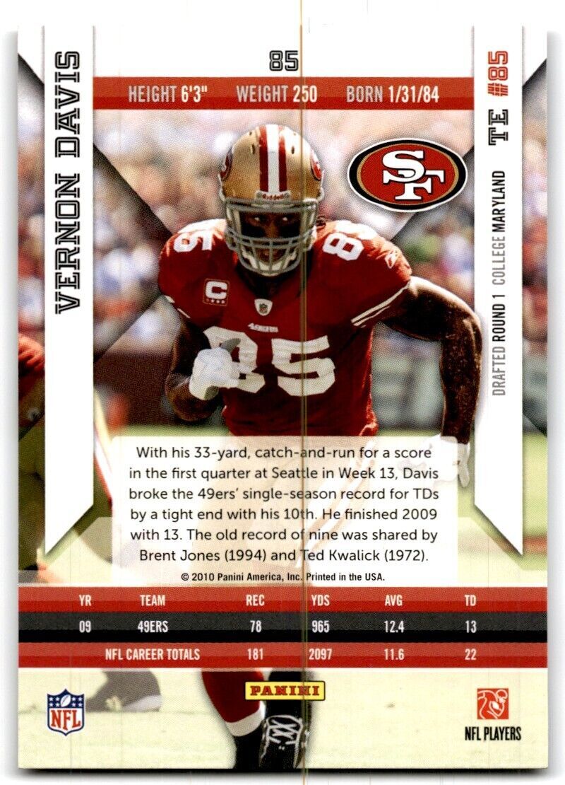 2010 Panini Epix Vernon Davis San Francisco 49ers #85