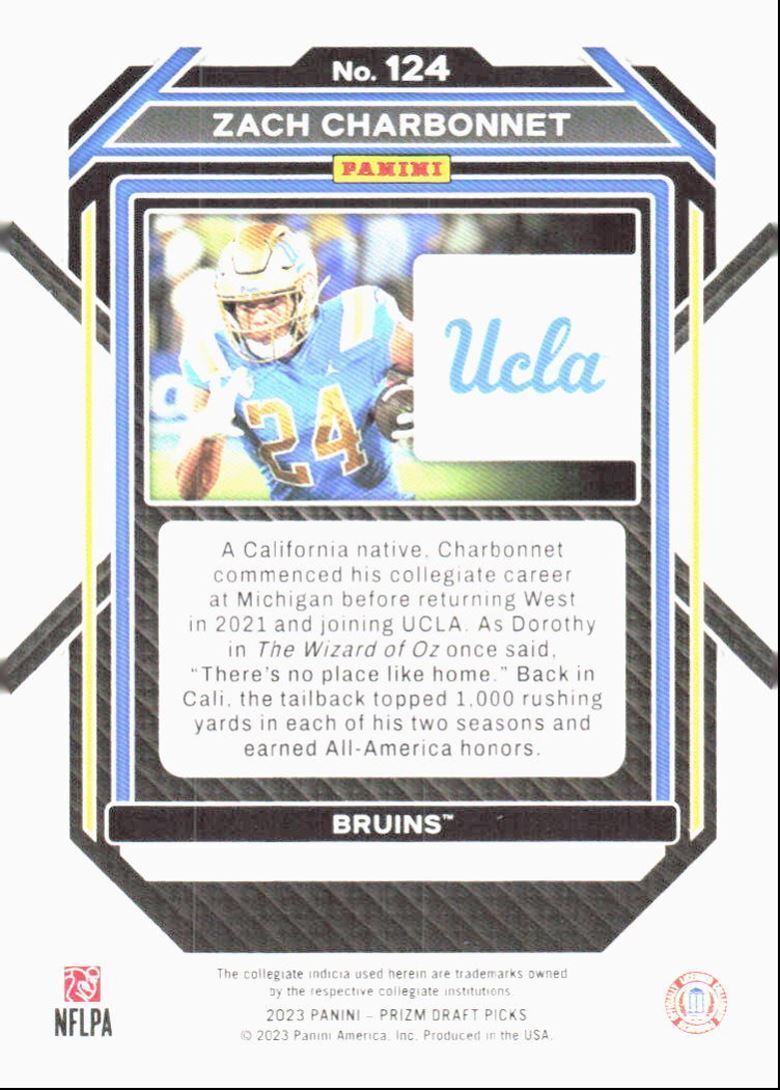 2023 Panini Prizm Draft Picks Zach Charbonnet UCLA Bruins #124
