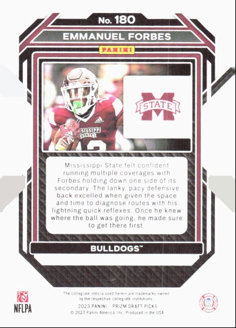 2023 Panini Prizm Draft Picks Emmanuel Forbes Mississippi State Bulldogs #180