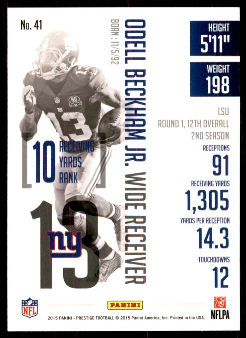 2015 Panini Prestige Odell Beckham Jr. New York Giants #41