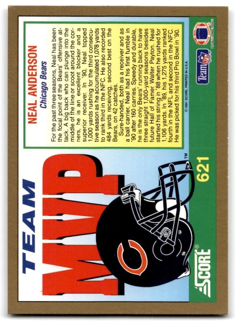 1991 Score Neal Anderson Chicago Bears #621