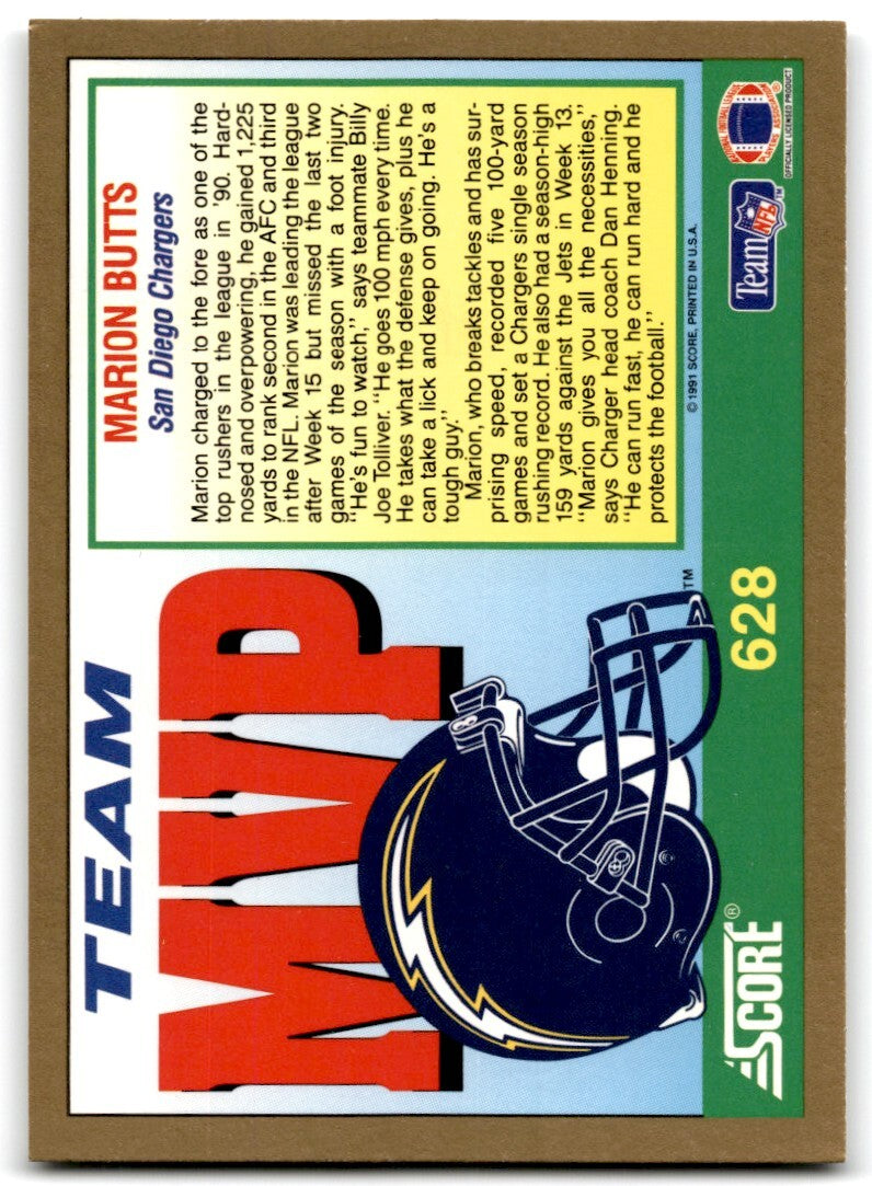 1991 Score Marion Butts San Diego Chargers #628