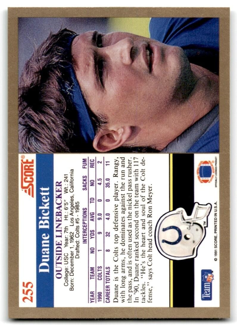 1991 Score Duane Bickett Indianapolis Colts #255